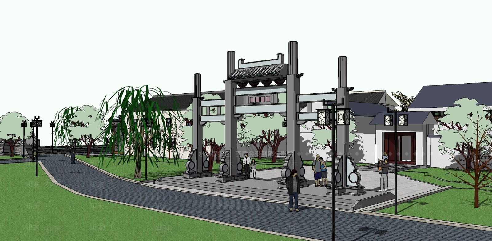 江南水乡居民建筑SU模型下载【ID:836050615】