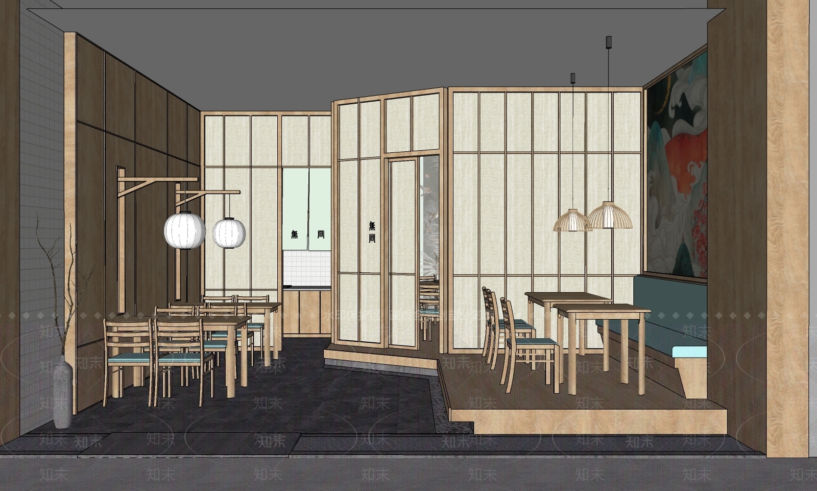日式禅意餐厅SU模型下载【ID:836051695】