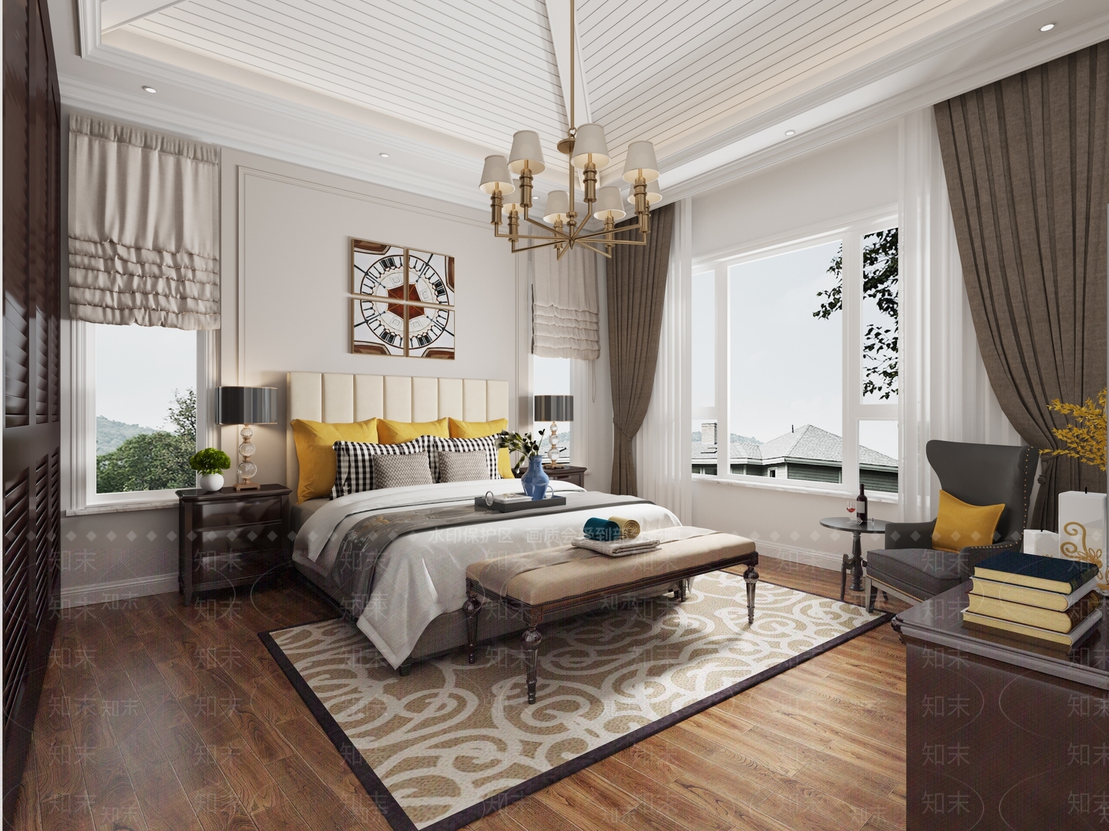 美式异形吊顶3D模型下载【ID:436059370】