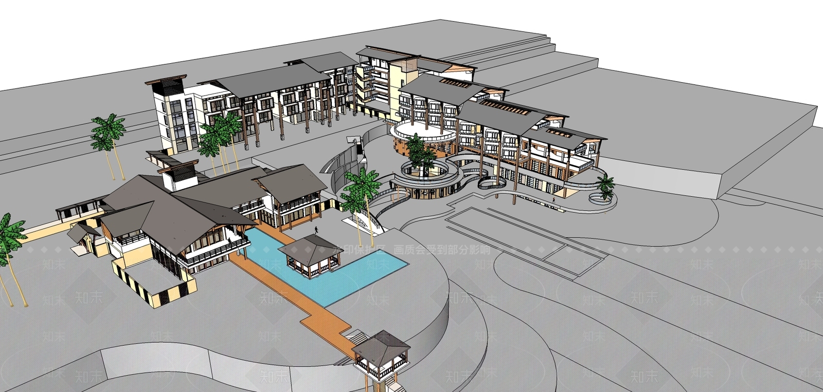 坡地多层度假酒店SU模型下载【ID:936087863】