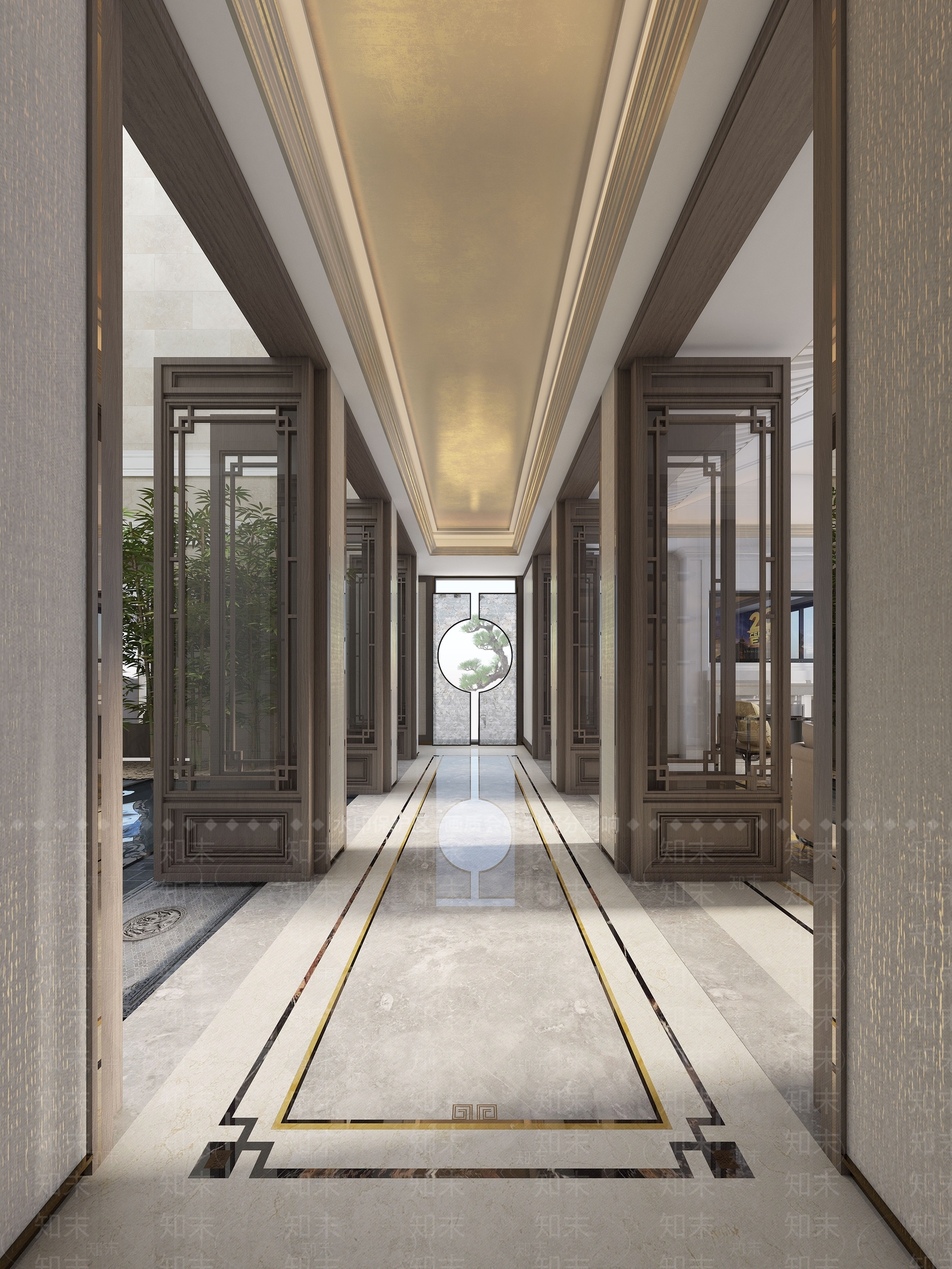 新中式客厅走道3d模型下载