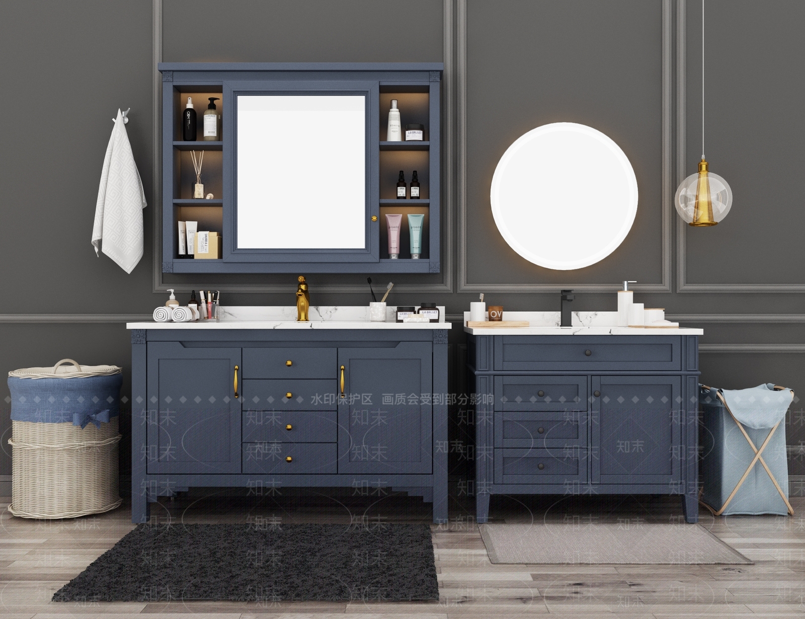 北欧现代卫生间洗手台洗漱柜子北欧洗手台3D模型下载【ID:736094784】