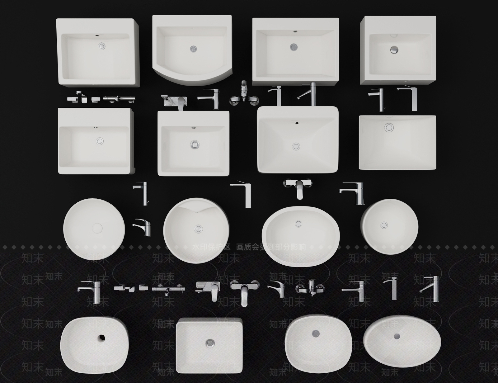 现代洗手台洗手盆水龙头卫生间五金3D模型下载【ID:736095745】