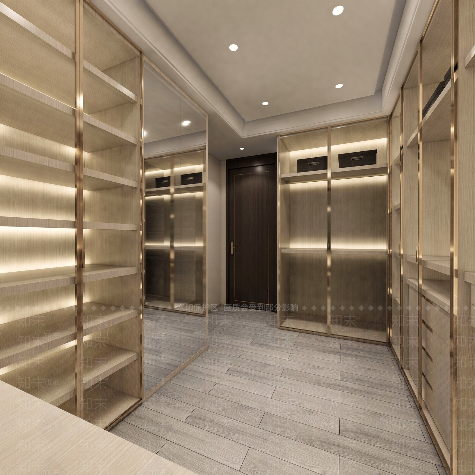 现代新中式衣帽间衣柜Enscape灯光材质参数模型SU模型下载【ID:536097540】