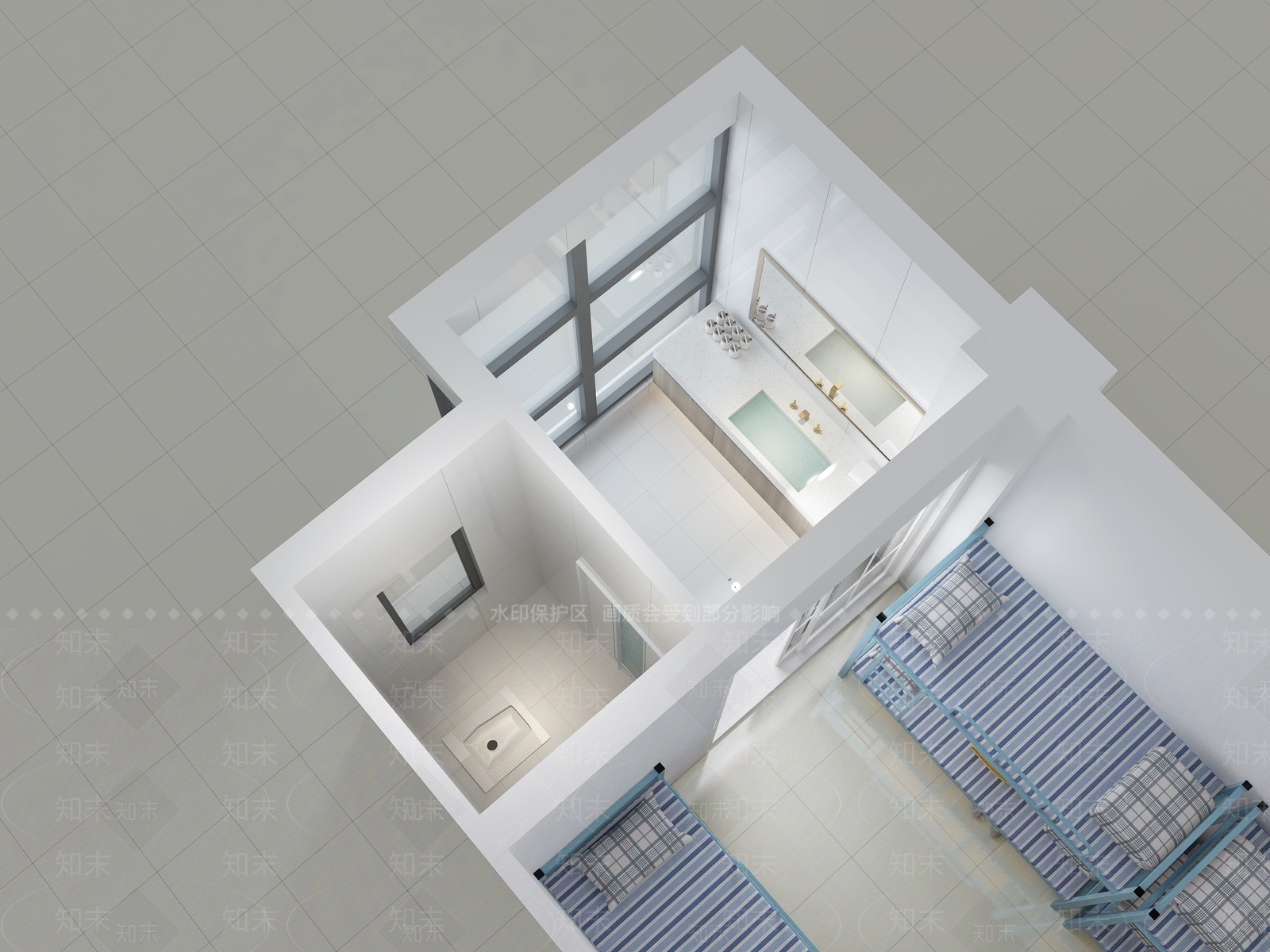 现代学校宿舍单卫3D模型下载【ID:236160659】