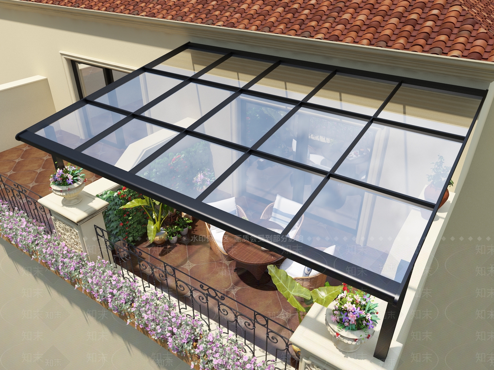 欧式古典阳台花园屋顶花园3D模型下载【ID:936166975】