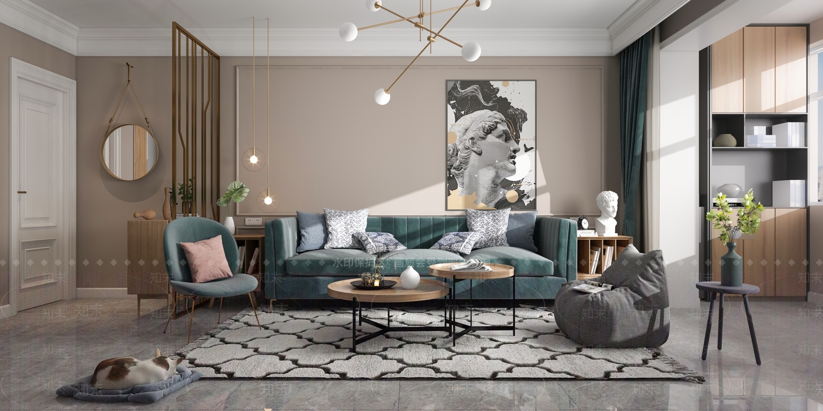 北欧简约轻奢客餐厅沙发茶几组合3D模型下载【ID:736170724】