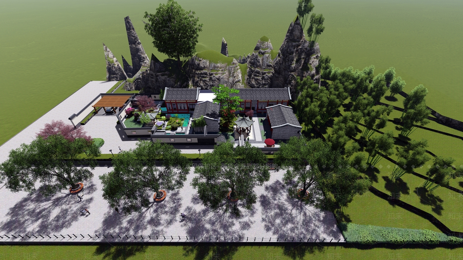 中式园林规划SU模型下载【ID:336180221】