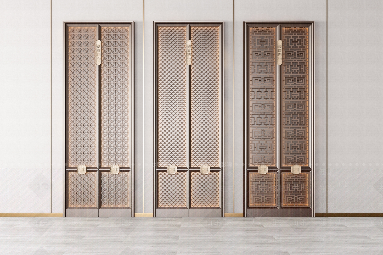 新中式背景墙造型墙隔断3D模型下载【ID:736205832】