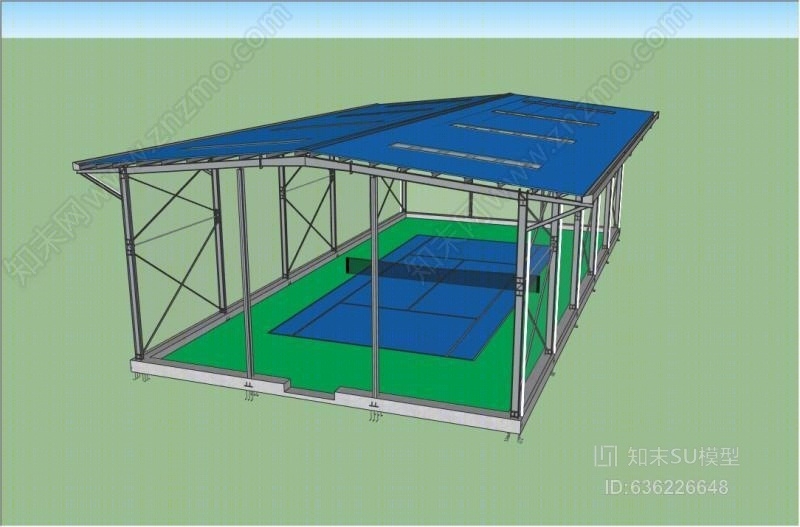 钢结构网球场天沟雨棚SU模型下载【ID:636226648】