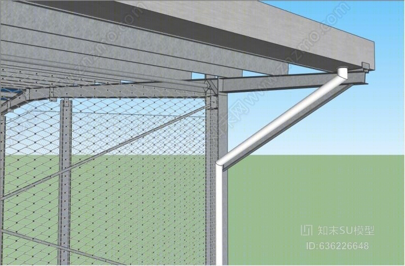 钢结构网球场天沟雨棚SU模型下载【ID:636226648】