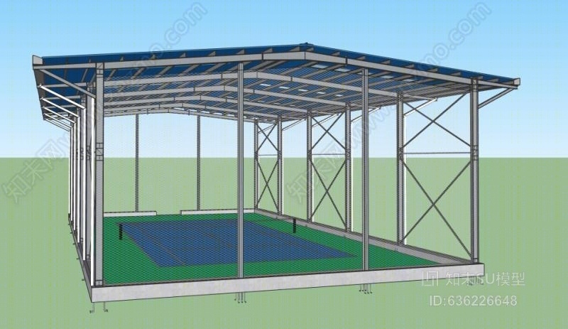 钢结构网球场天沟雨棚SU模型下载【ID:636226648】