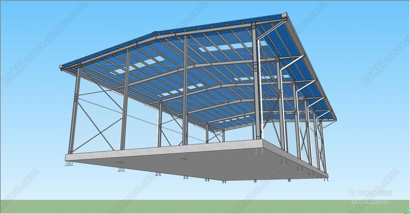 钢结构网球场天沟雨棚SU模型下载【ID:636226648】