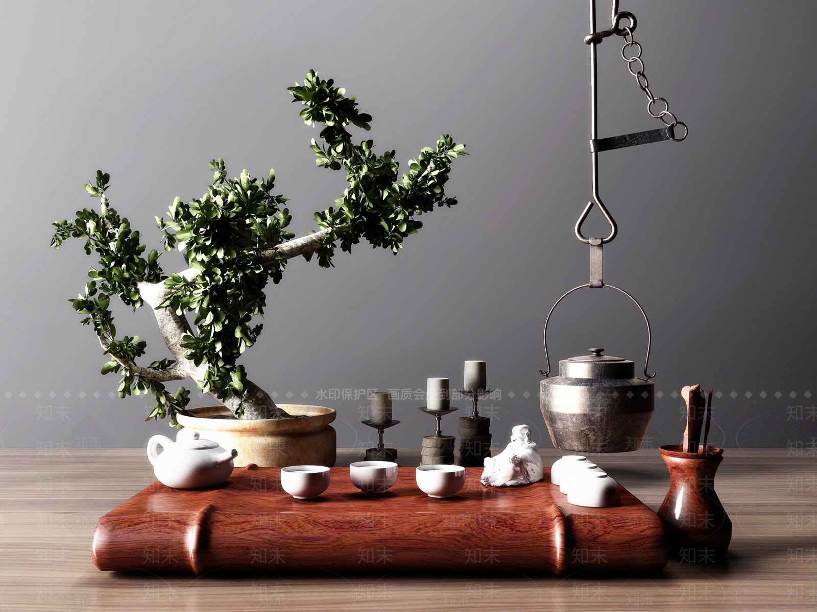 新中式茶具摆件3D模型下载【ID:136228626】