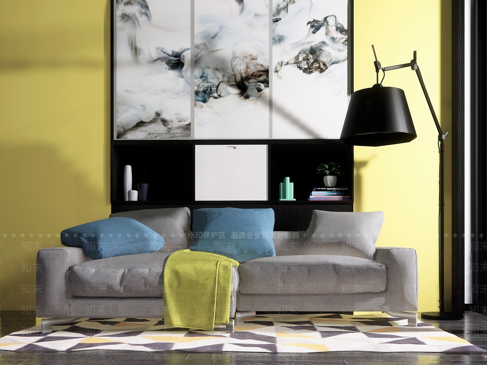 北欧客厅双人沙发落地灯组合SU模型下载【ID:436231112】