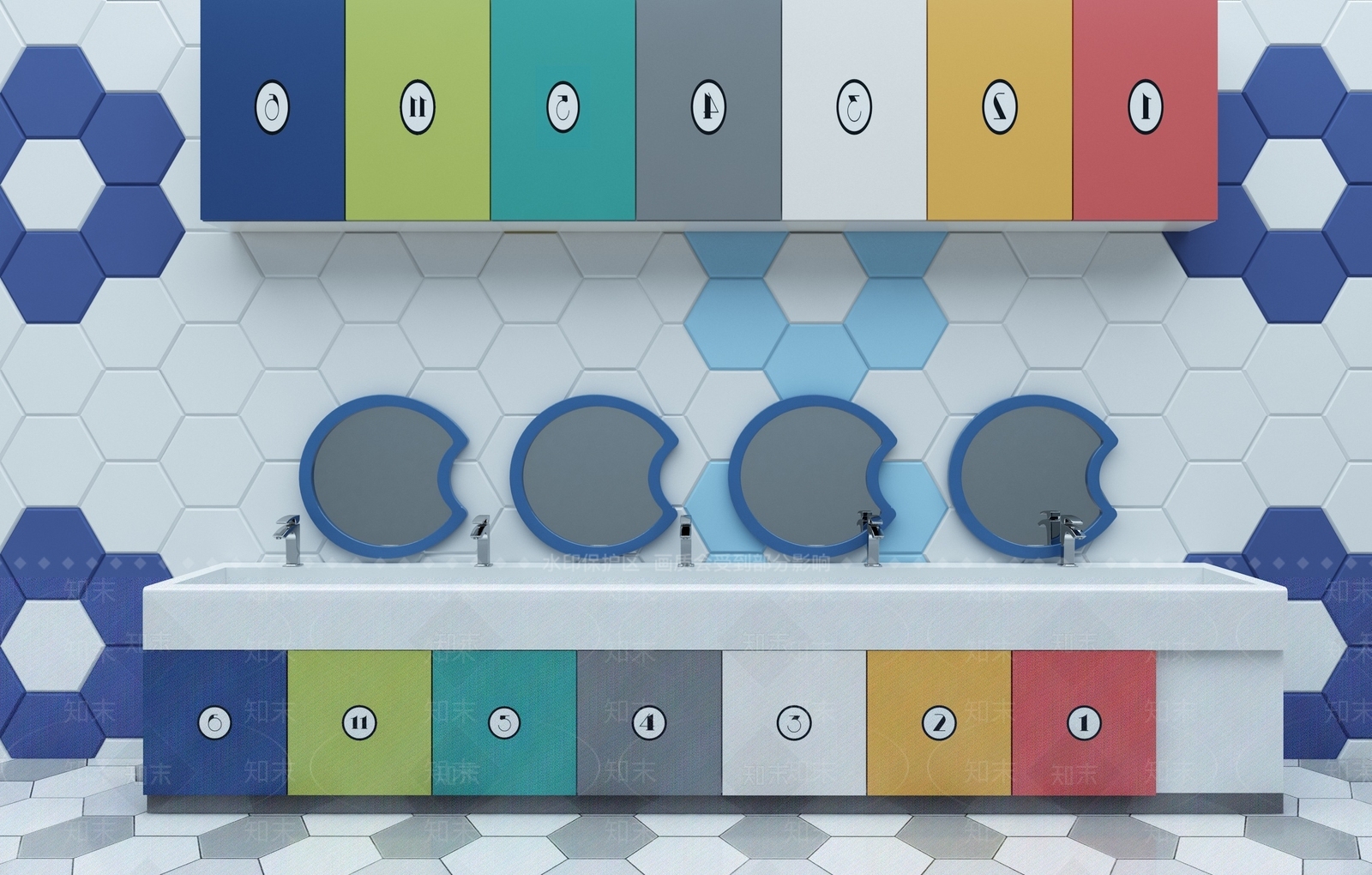 现代儿童洗手台组合3D模型下载【ID:536234402】