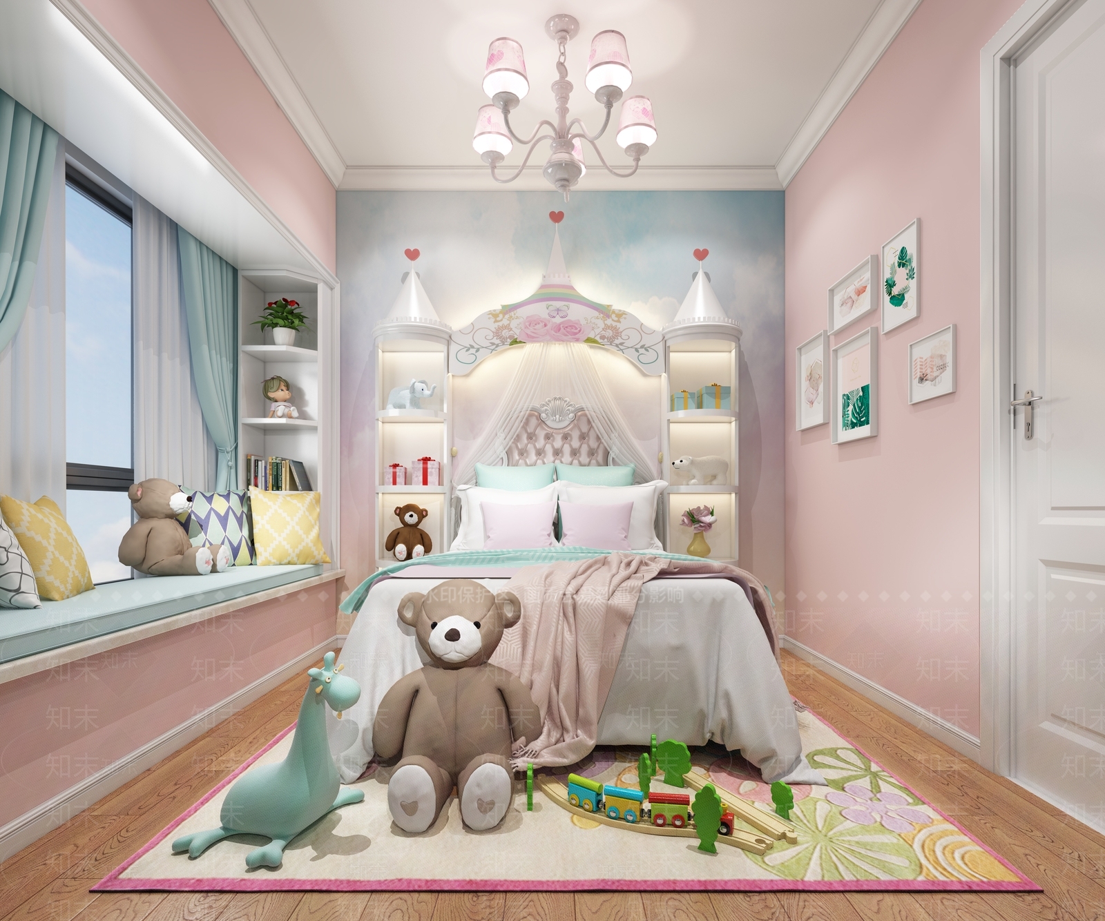 简欧城堡森林男孩女孩儿童房3D模型下载【ID:136244257】