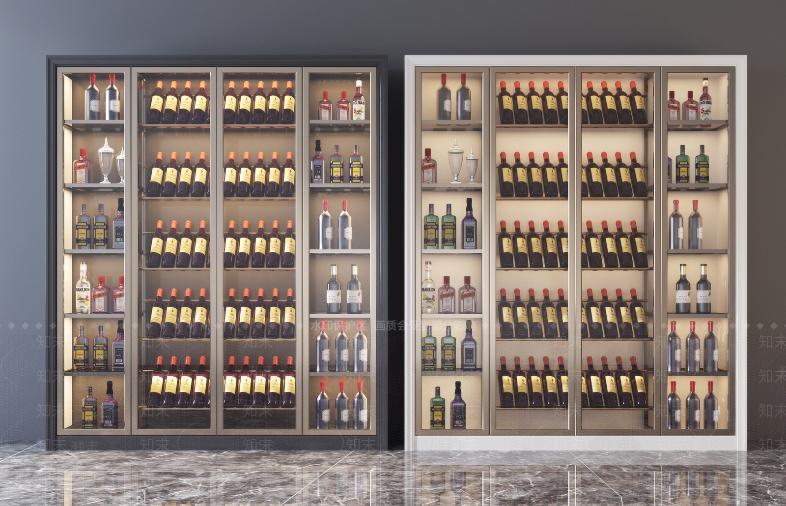 现代红酒陈列柜酒柜组合3D模型下载【ID:936244091】