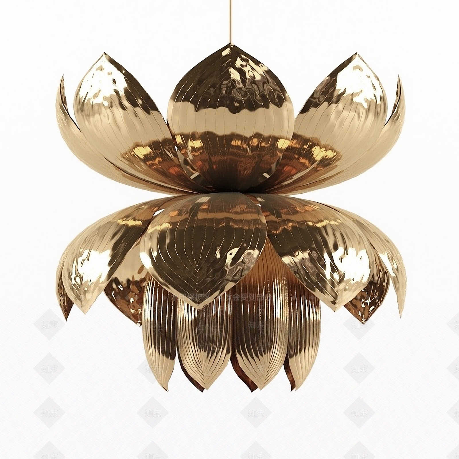 现代新中式莲花金属吊灯3D模型下载【ID:536245815】