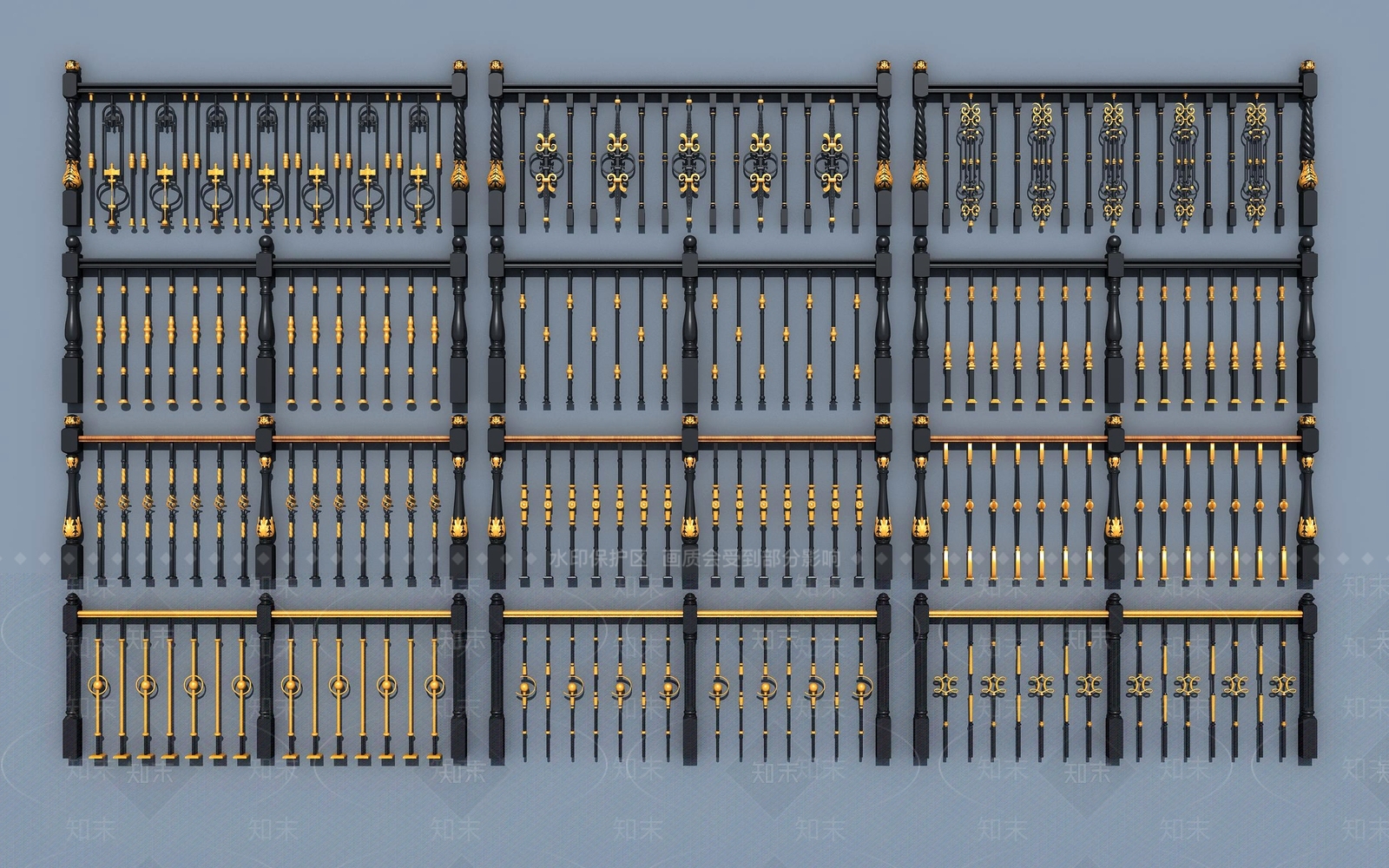 简欧铁艺栏杆护栏扶手3D模型下载【ID:836255973】