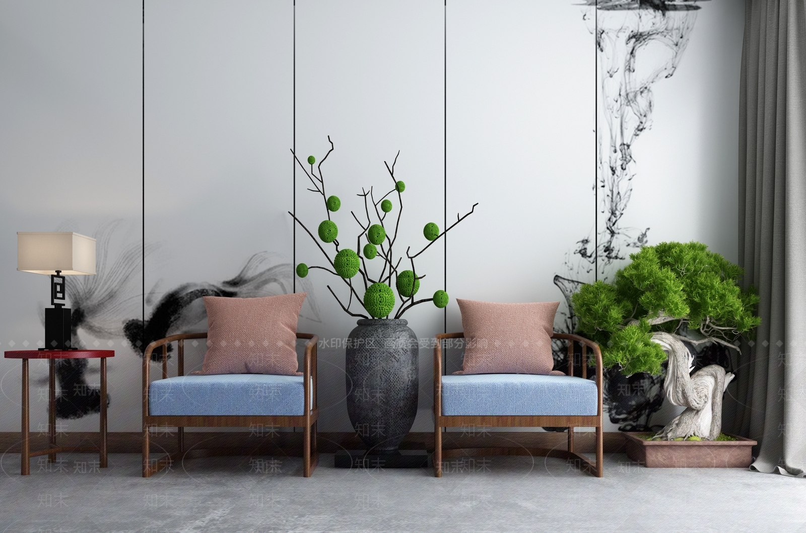 中式实木沙发茶几组合3D模型下载【ID:336325381】