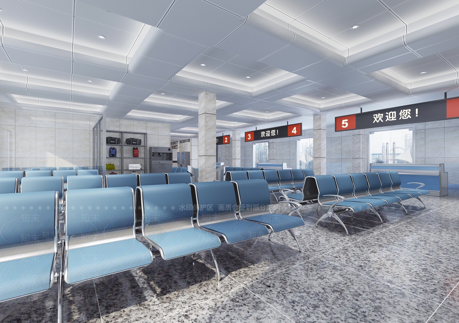 现代车站售票候车厅3D模型下载【ID:936379455】