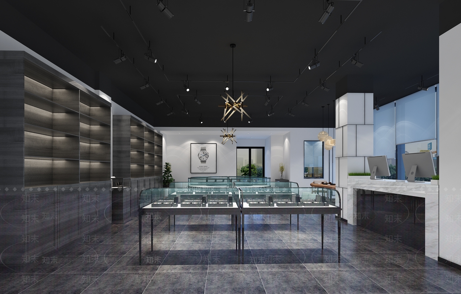 现代黑白灰手表店吧台3D模型下载【ID:637125079】