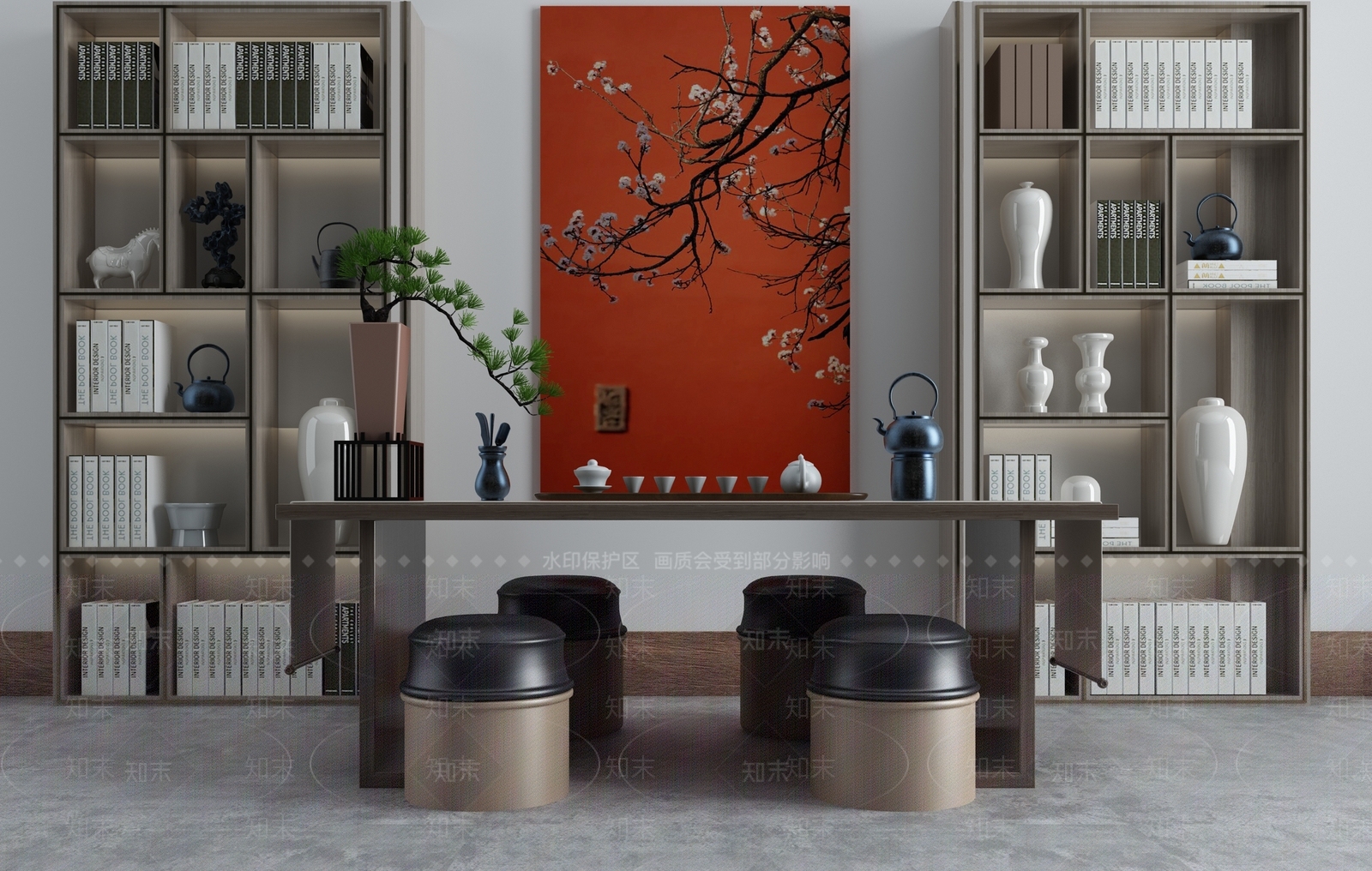 新中式茶室书房样板间品茶区3D模型下载【ID:137133909】