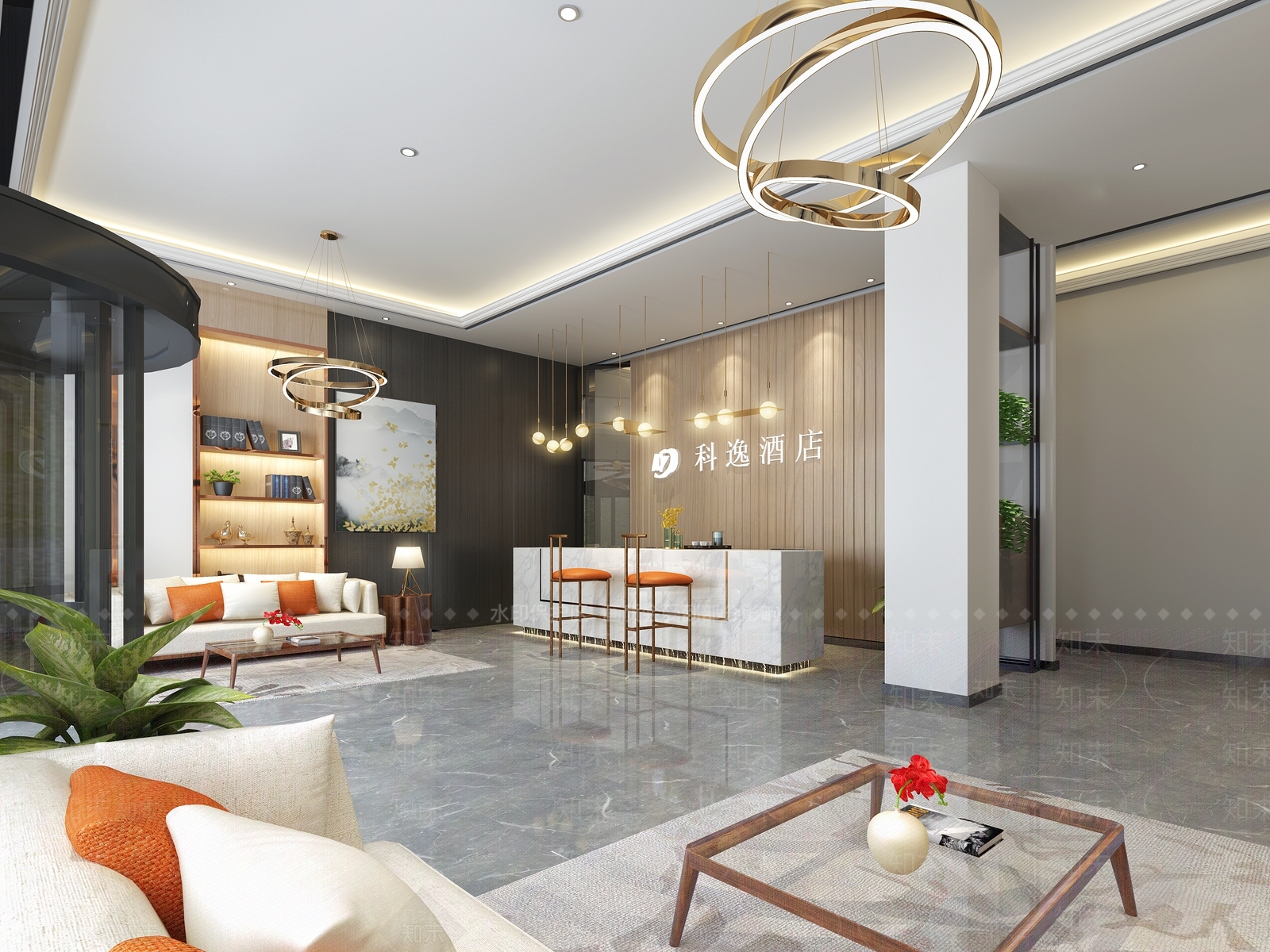 现代酒店大厅酒店接待台3D模型下载【ID:437137264】