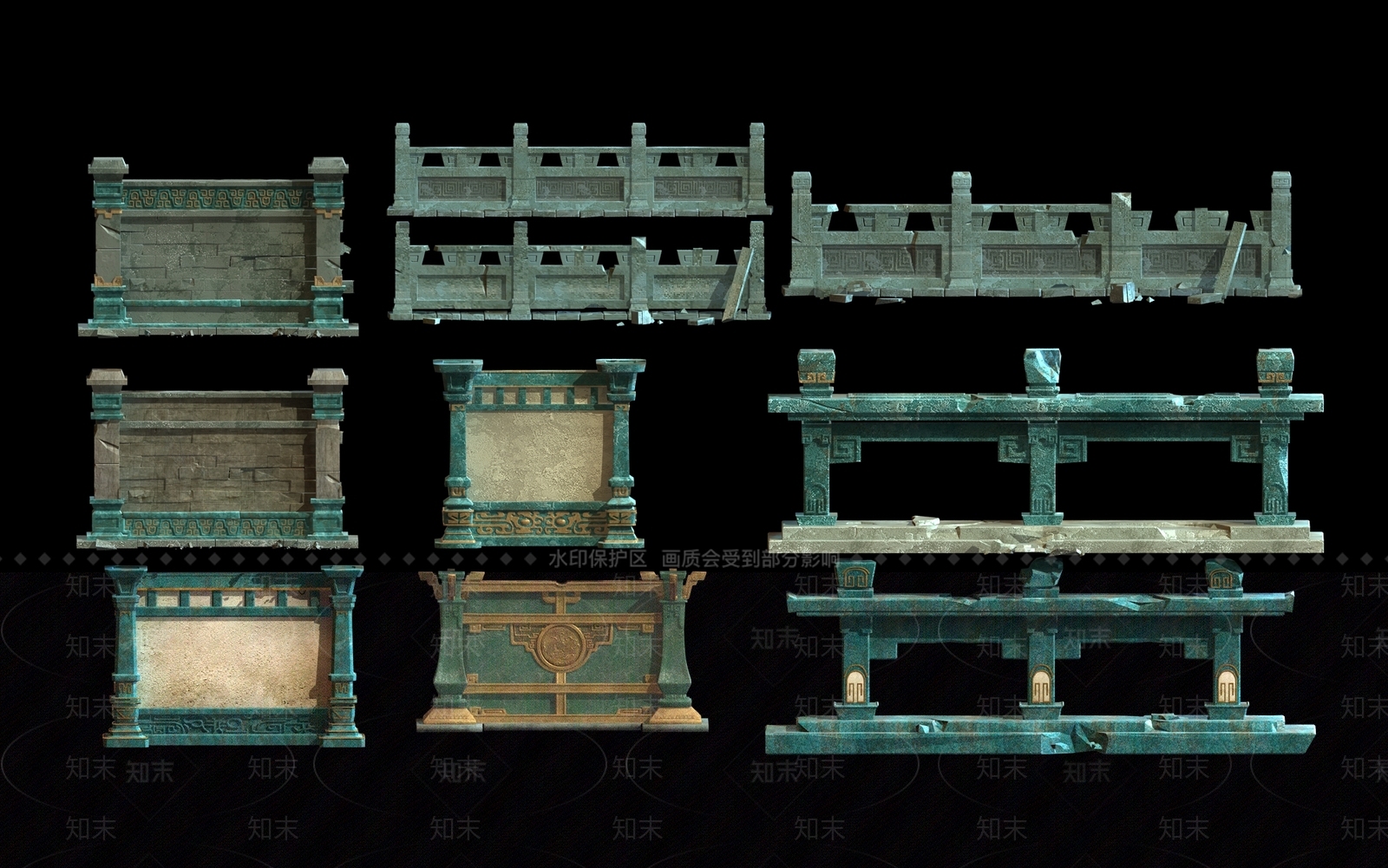 中式青铜护栏围墙围栏栏杆3D模型下载【ID:637154680】