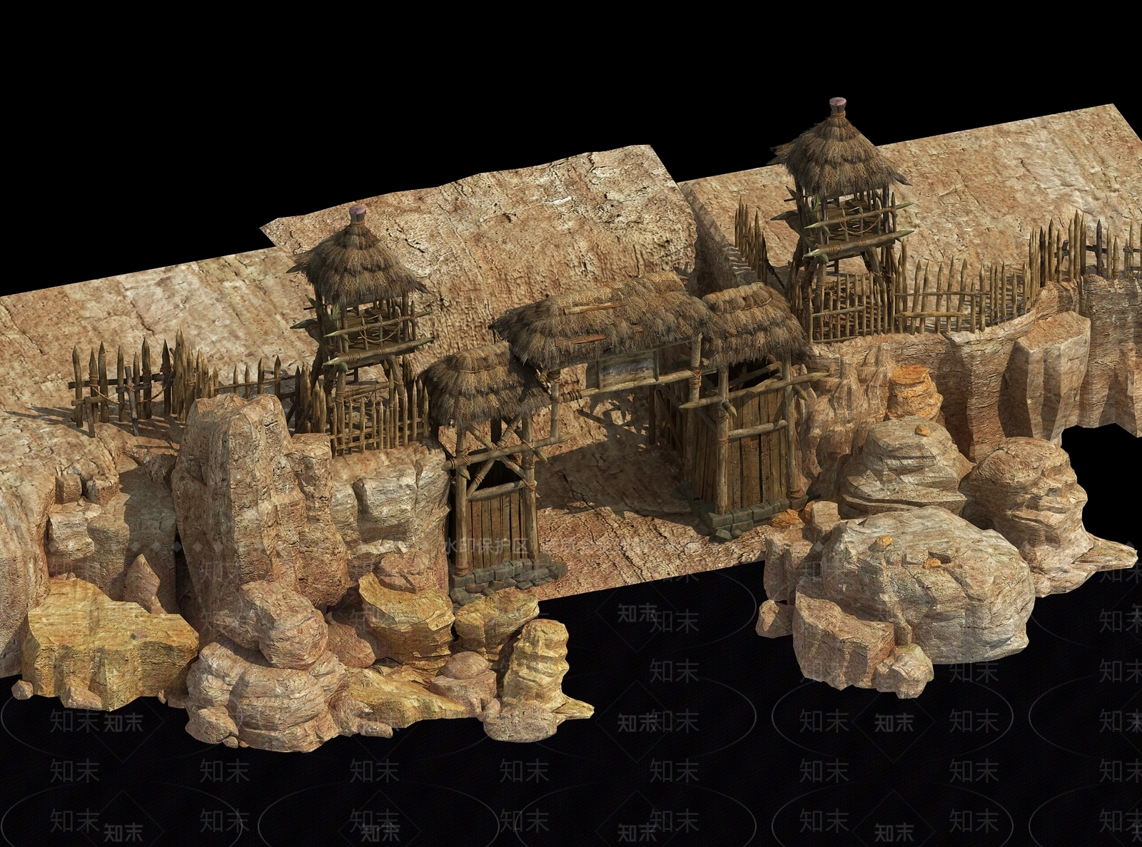 其它牌坊古建门祠堂石头山寨哨塔3D模型下载【ID:237156826】