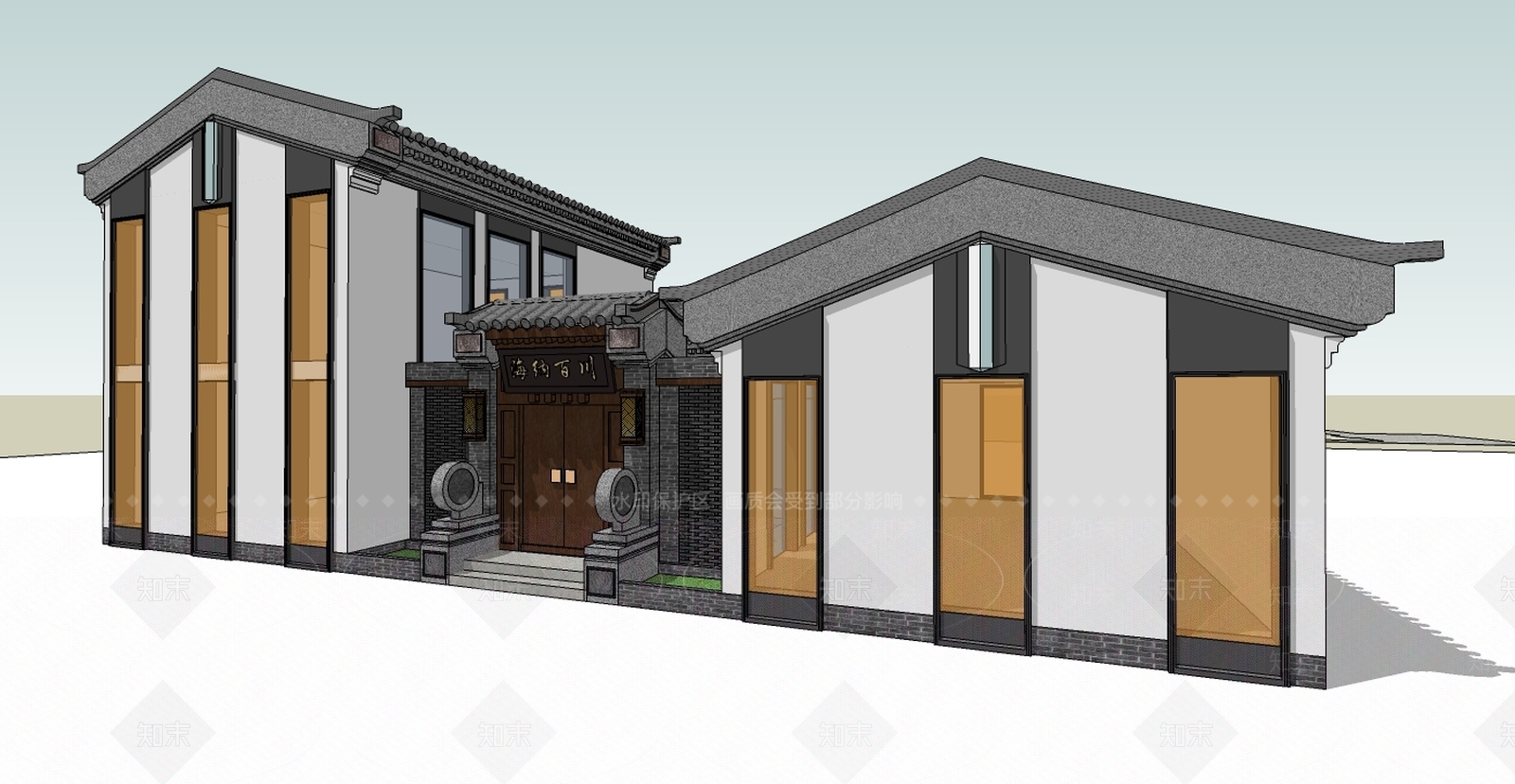 现代宗祠祠堂别墅自建房新中式匾窗户窗套瓦片民国风SU模型下载【ID:337159240】