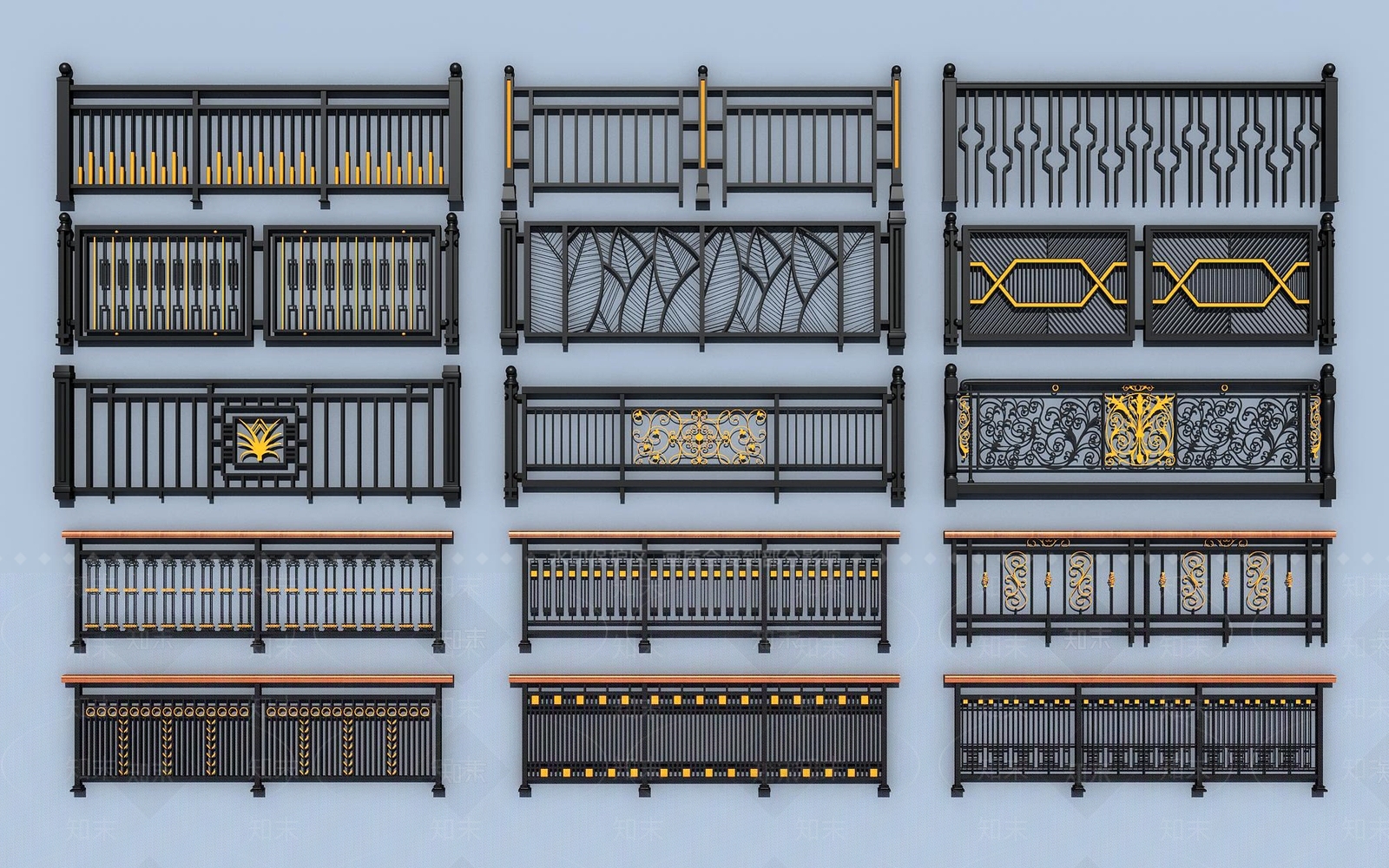 简欧铁艺栏杆护栏扶手3D模型下载【ID:837160910】