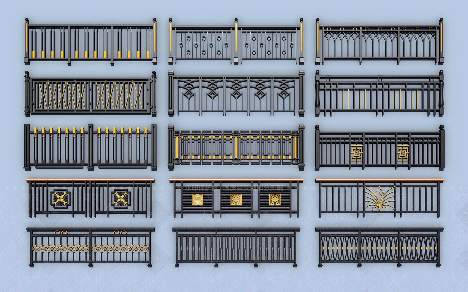 现代铁艺栏杆护栏扶手3D模型下载【ID:837208954】