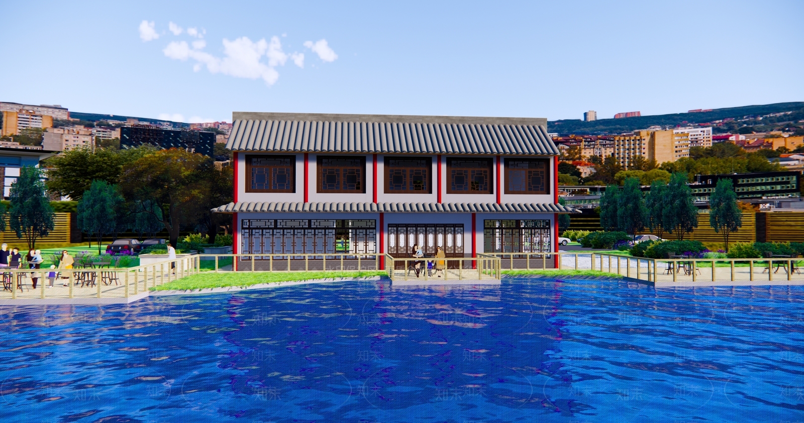 偏新中式茶楼外观设计SU模型下载【ID:637208786】