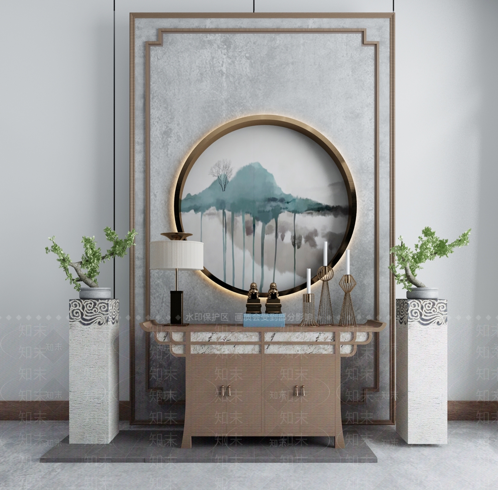 新中式门厅装饰柜玄关柜3D模型下载【ID:938804142】