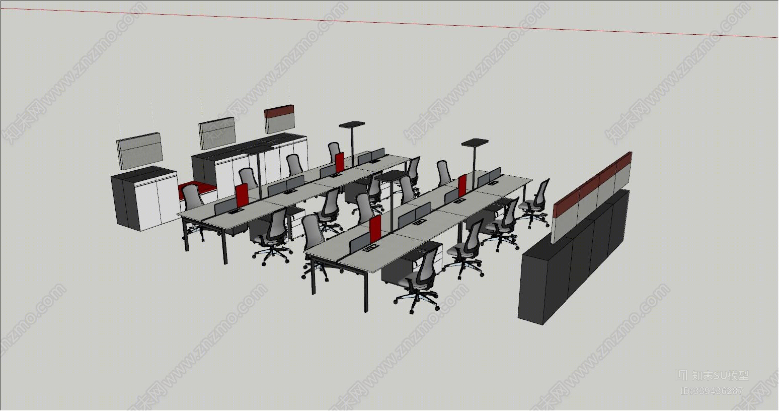 工装办公家具一套SU模型下载【ID:339436287】