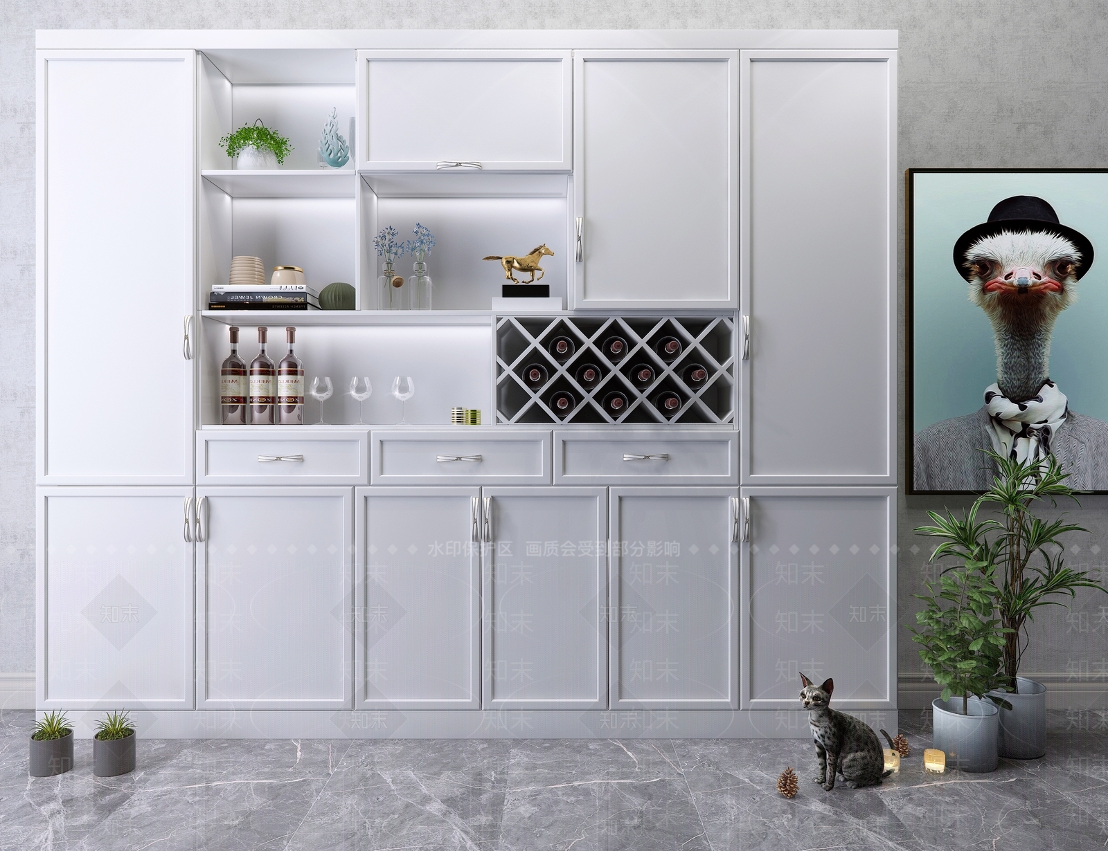 现代酒柜装饰品3D模型下载【ID:940378077】