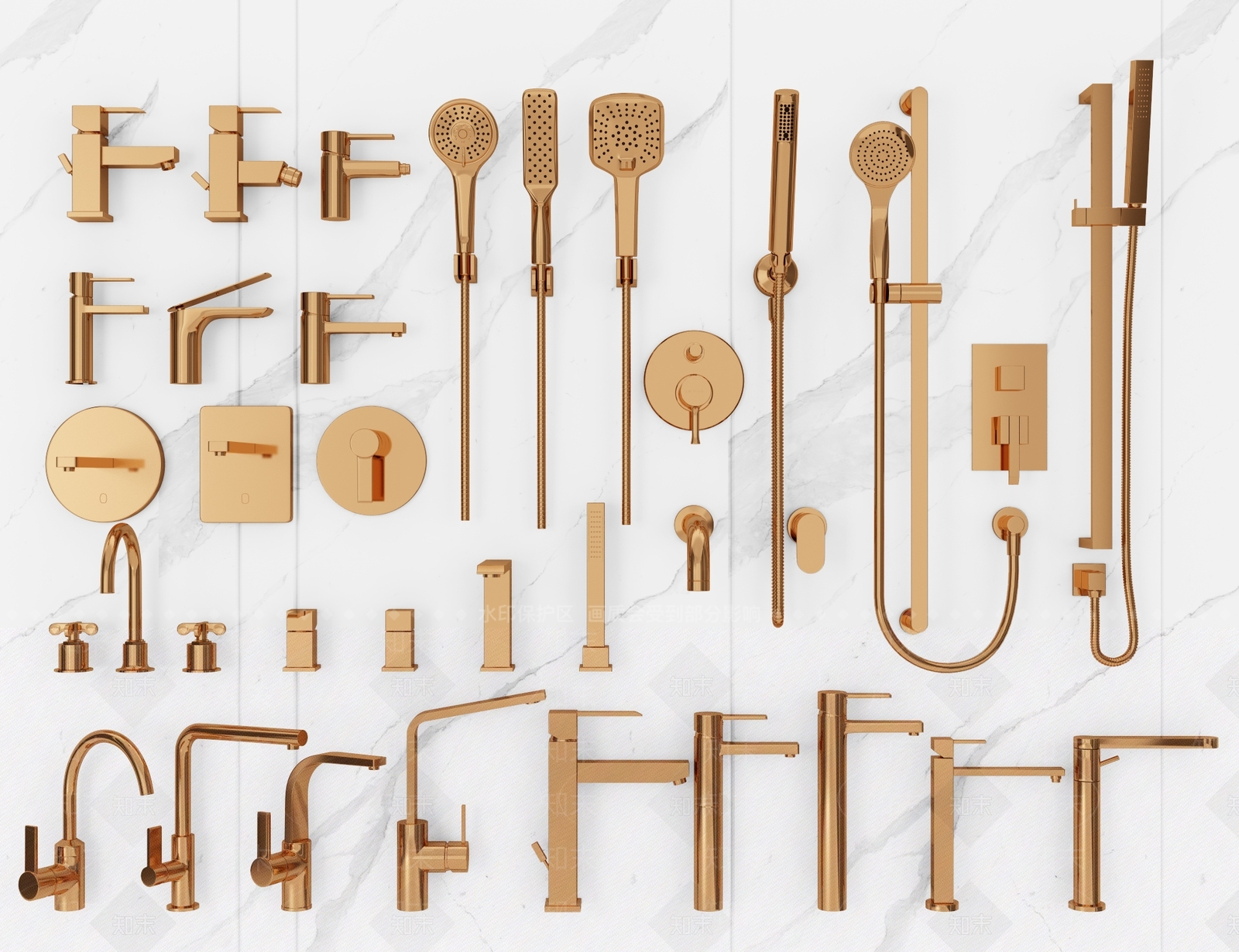 北欧现代水龙头淋浴头洗浴五金配件3D模型下载【ID:740585308】