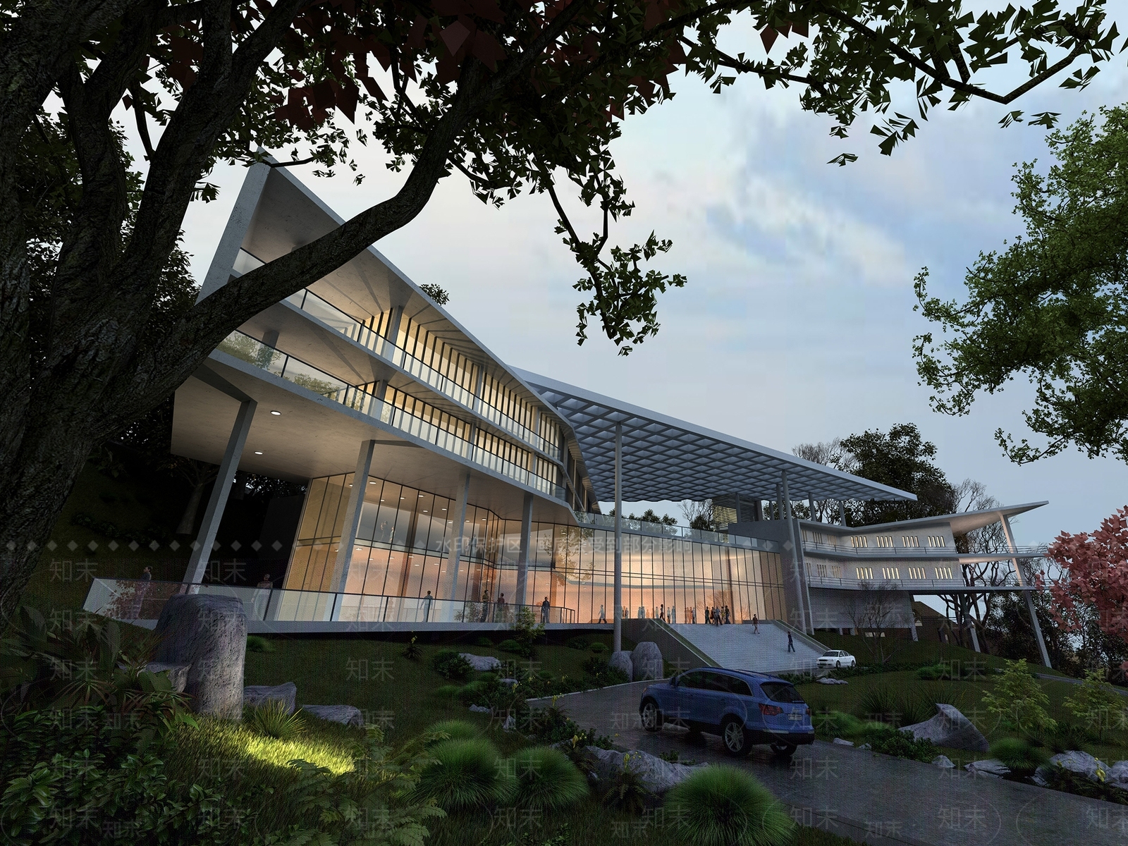 现代夜景商业展厅建筑外观3D模型下载【ID:440587752】