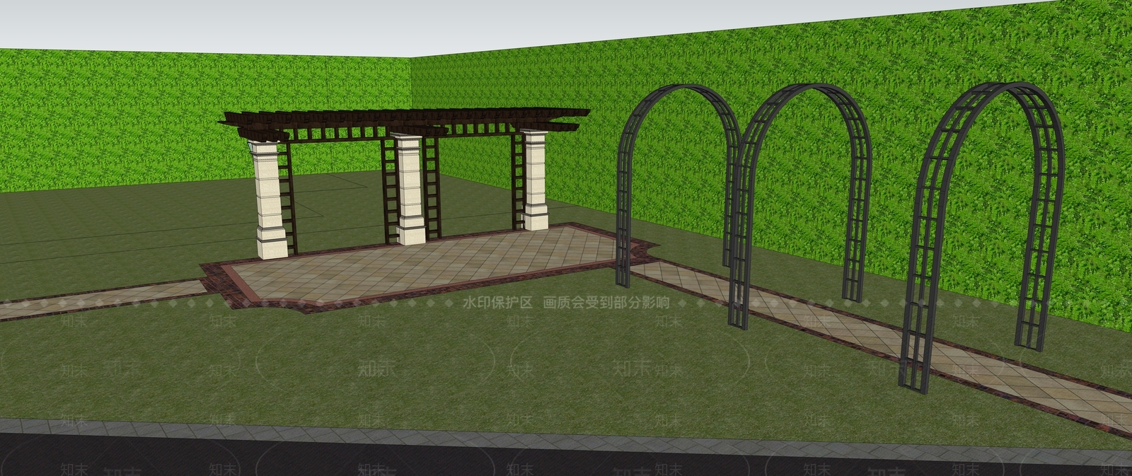 欧式铁艺拱门廊架SU模型下载【ID:640594876】