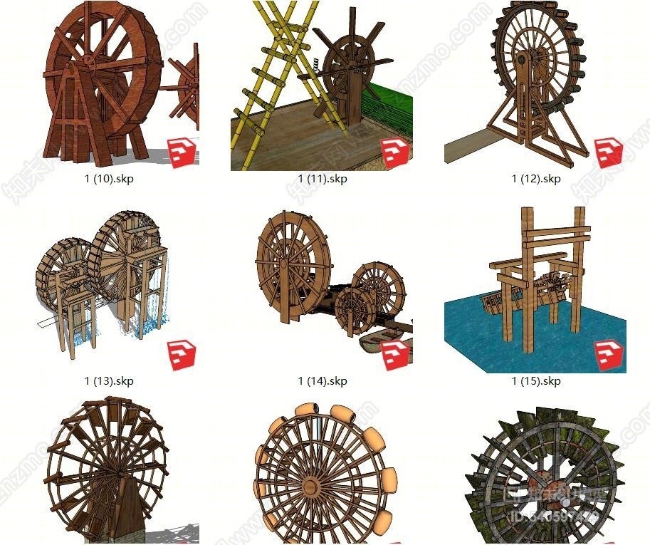 水车模型组合SU模型下载【ID:540597429】