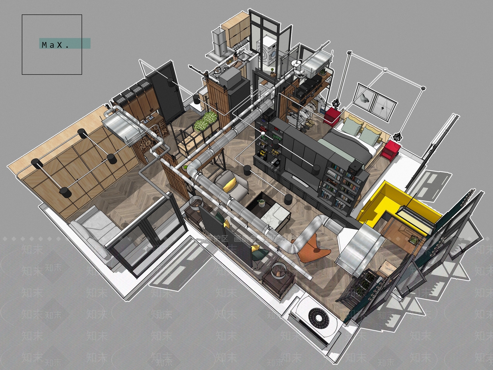 工业工作室SU模型下载【ID:1222284070】