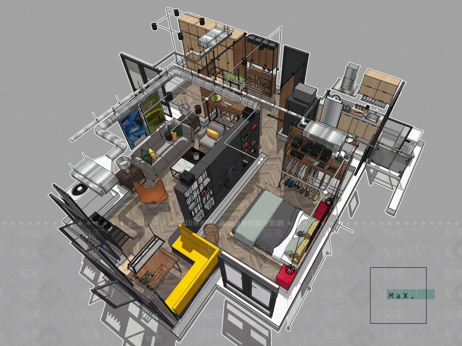 工业工作室SU模型下载【ID:1222284070】