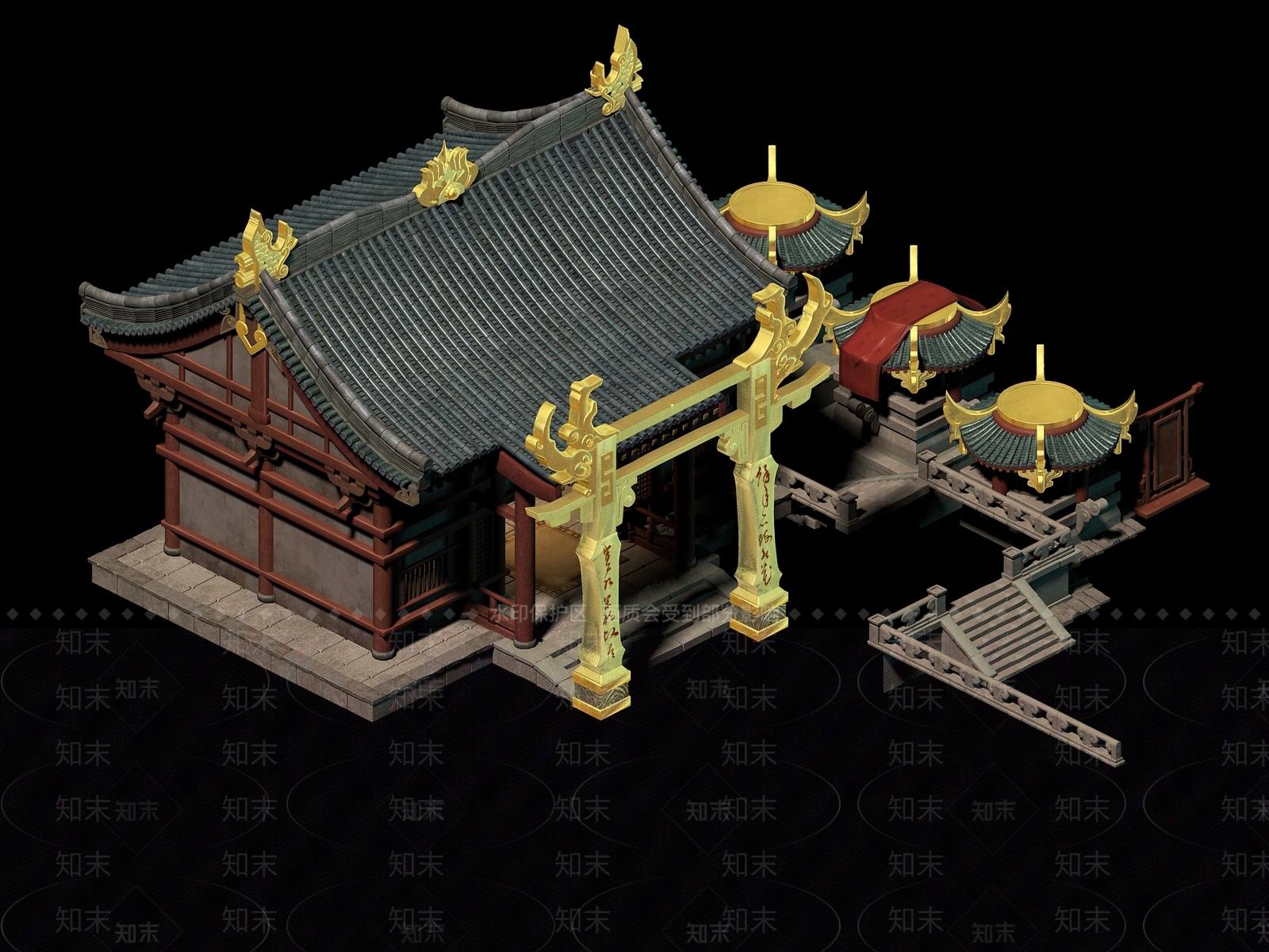 其它古建牌坊屋脊屋顶围栏广告牌3D模型下载【ID:240602866】