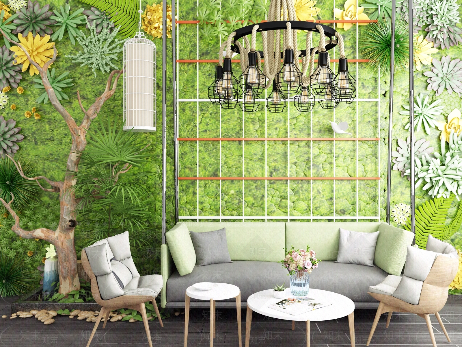 北欧现代植物墙饰装饰品沙发植物盆栽3D模型下载【ID:940606963】