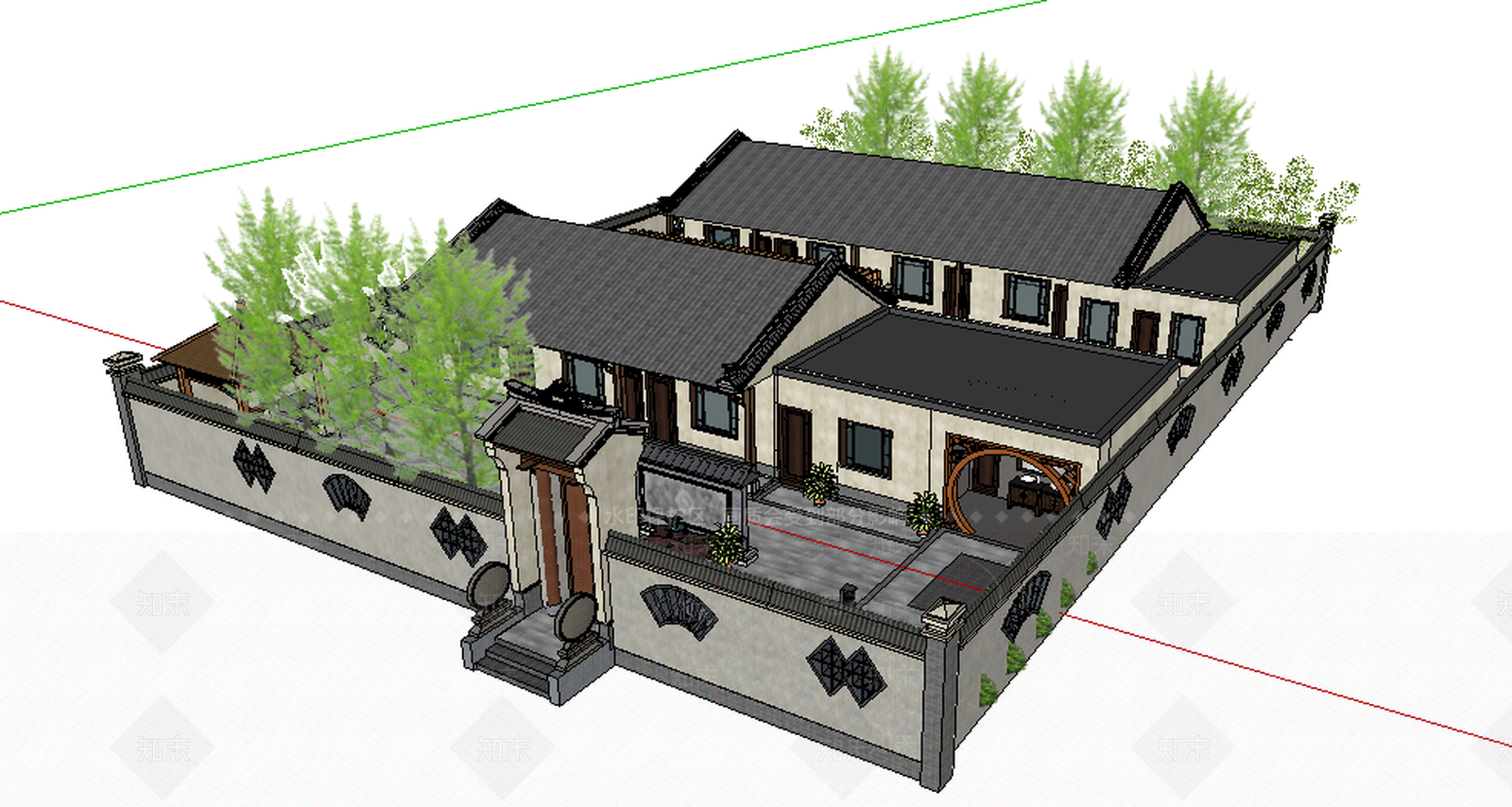 中式园林住宅SU模型下载【ID:340607233】