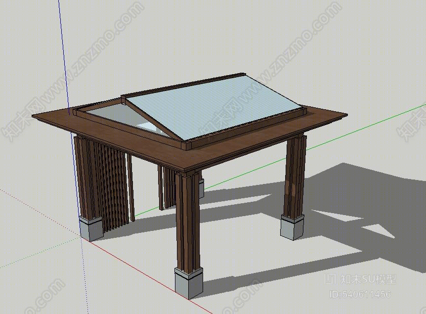 新中式坡屋顶玻璃顶廊架SU模型下载【ID:540611456】