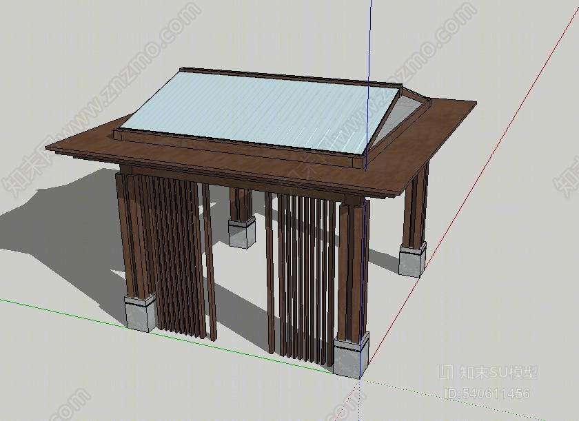 新中式坡屋顶玻璃顶廊架SU模型下载【ID:540611456】