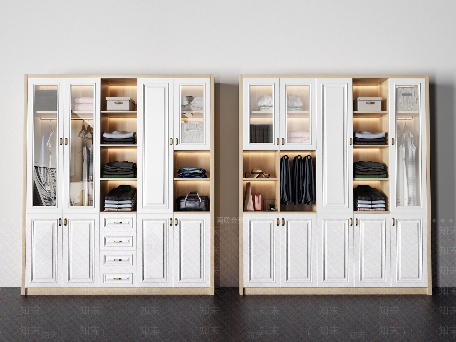 现代实木衣柜衣服3D模型下载【ID:940611972】